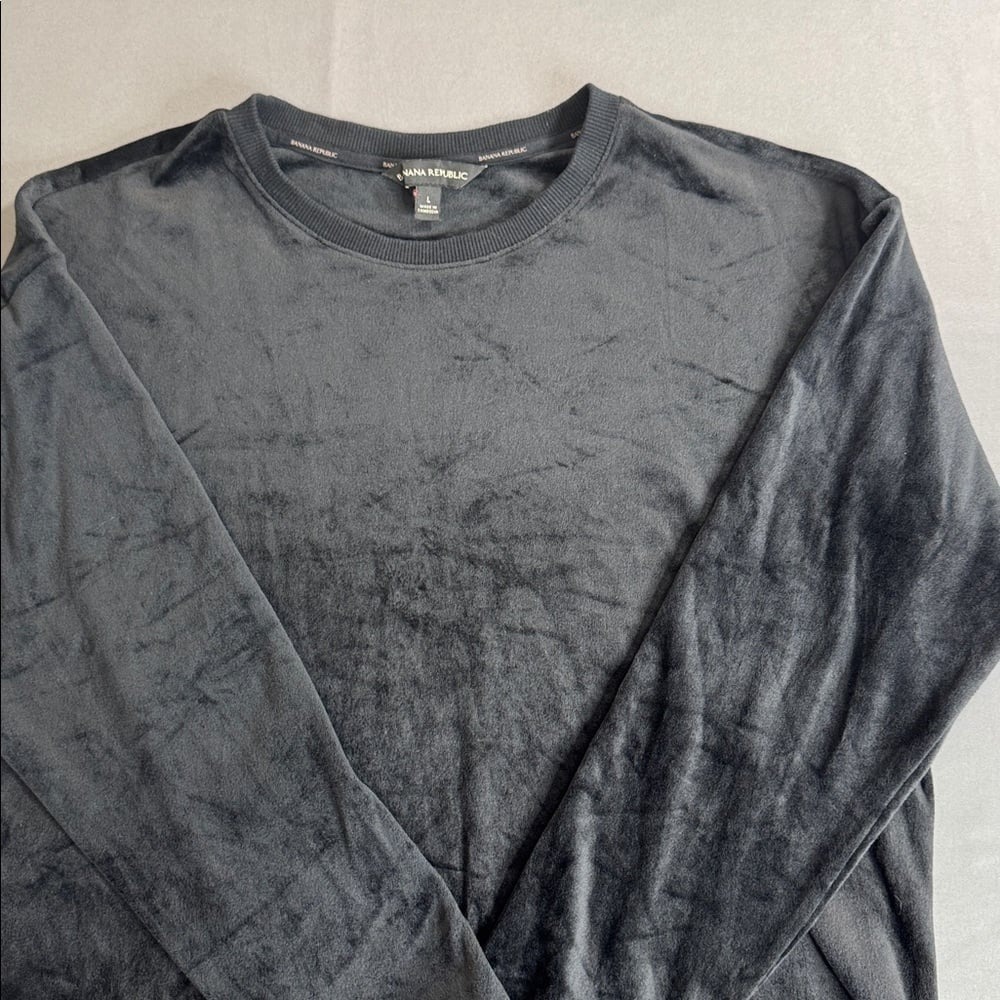 Banana Republic Black Velour Crewneck‎ Sweatshirt Womens Large Long Sleeve Top